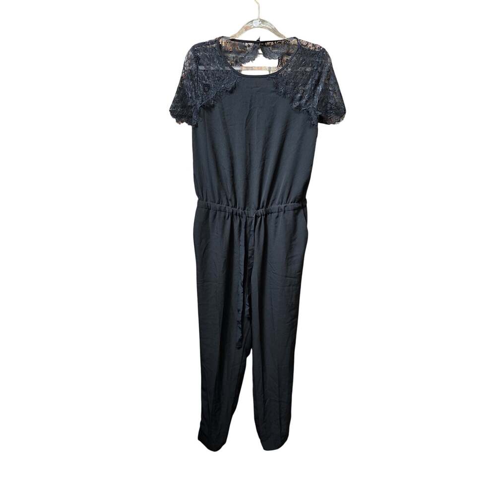 LOFT Black Jumpsuit NEW Size 10 Petite Lace Shoulder Short Sleeve Dressy $98
